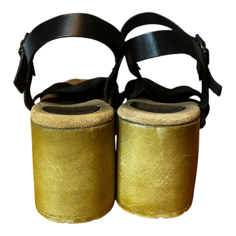 Women's Porronet Mabel Leather Sandals, Black & Wood Platform - Picture 10 of 12